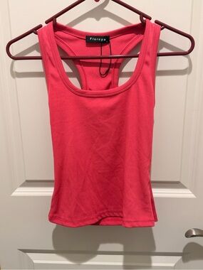Pink Ribbed Racerback Tank